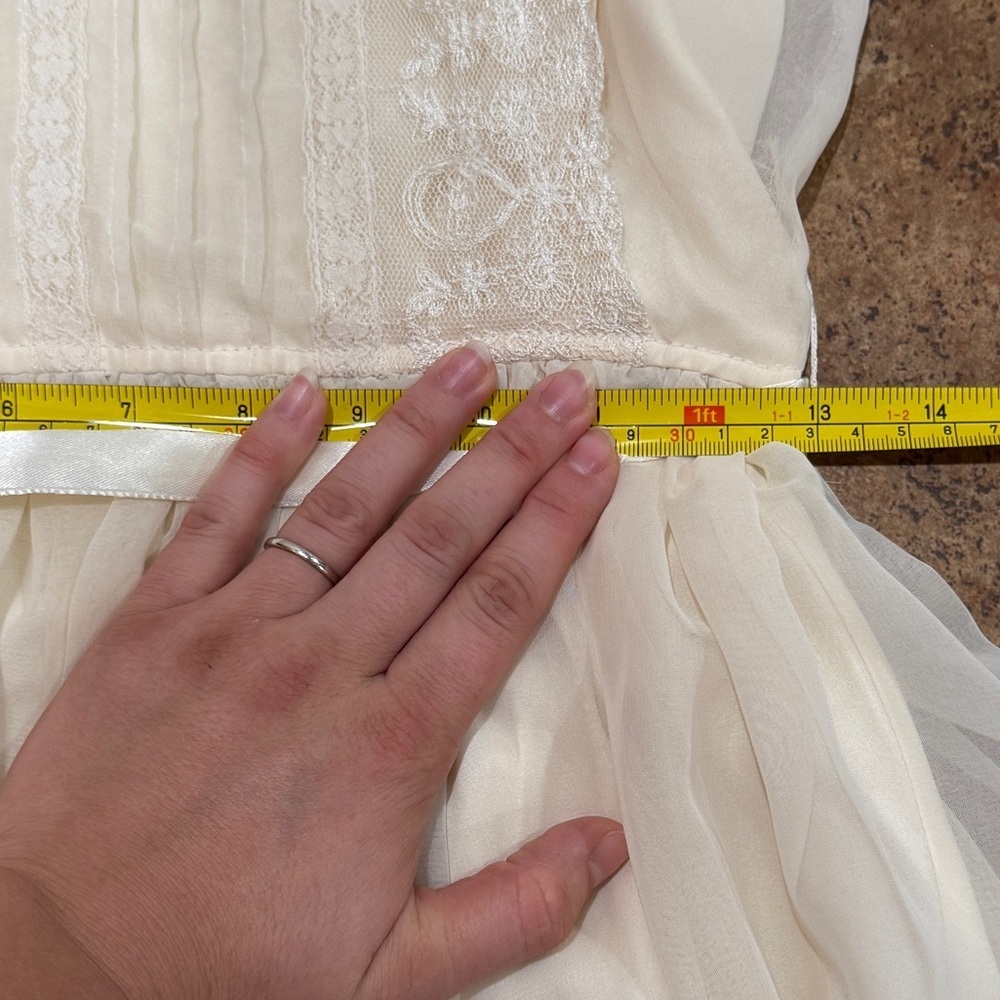 VTG Neiman Marcus Lace Chiffon Midi Maxi Dress XS Ivory Cream High‎ Neck Bridal - Picture 15 of 16